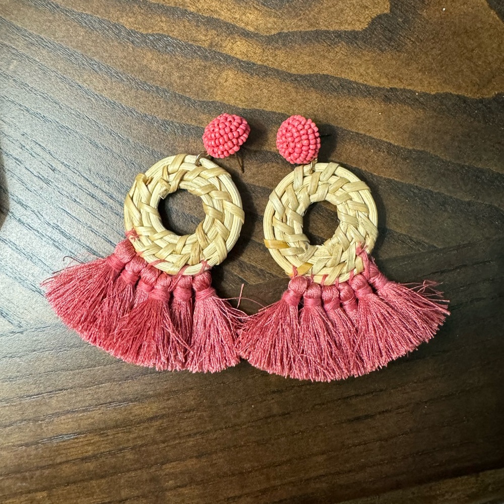 Coastal Feathered String Basket Weave Earrings